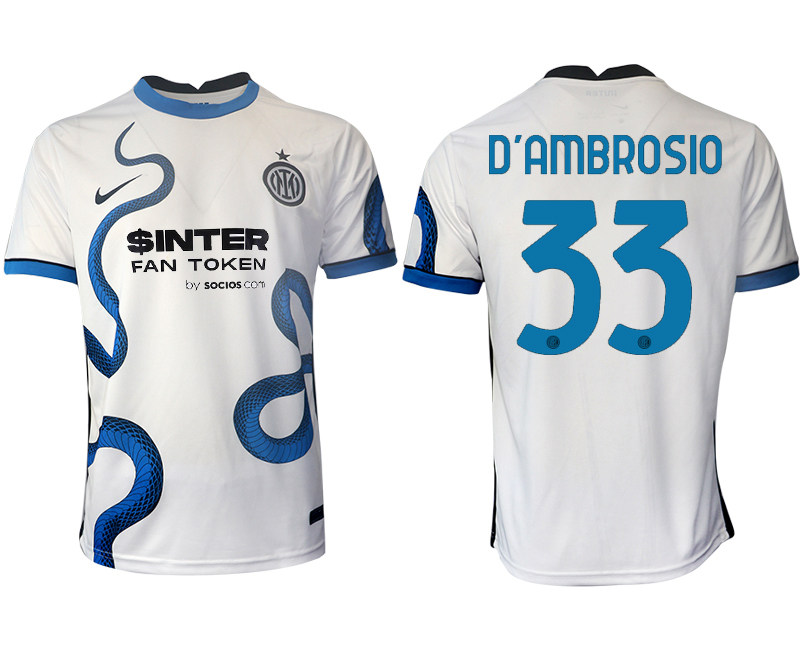 Men 2021-2022 Club Inter Milan away aaa version white #33 Soccer Jersey->manchester city jersey->Soccer Club Jersey